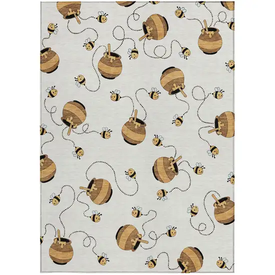 Ivory And Beige Geometric Washable Indoor Outdoor Area Rug Photo 4