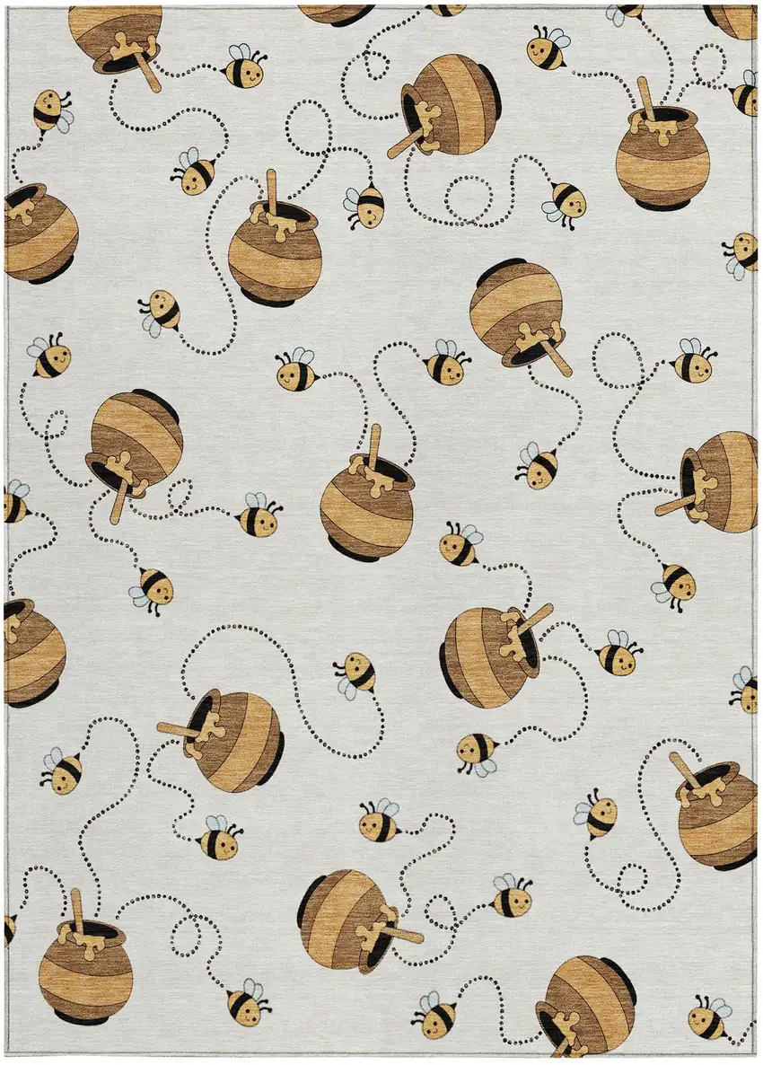 Ivory And Beige Geometric Washable Indoor Outdoor Area Rug Photo 4