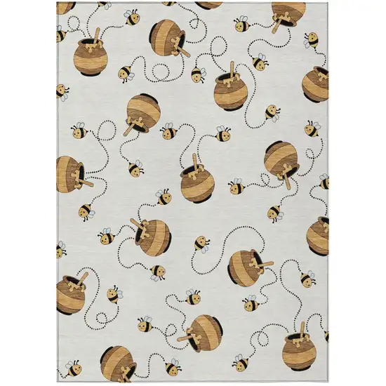 Ivory And Beige Geometric Washable Indoor Outdoor Area Rug Photo 2