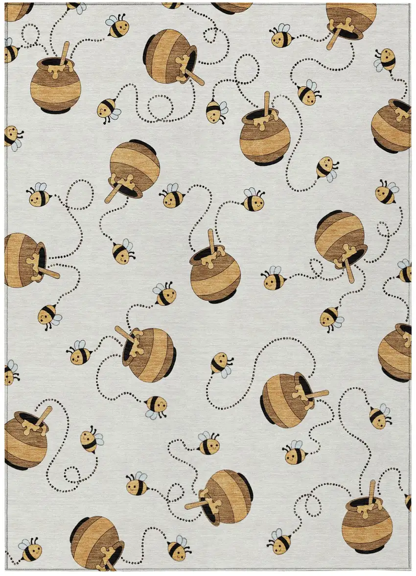 Ivory And Beige Geometric Washable Indoor Outdoor Area Rug Photo 2