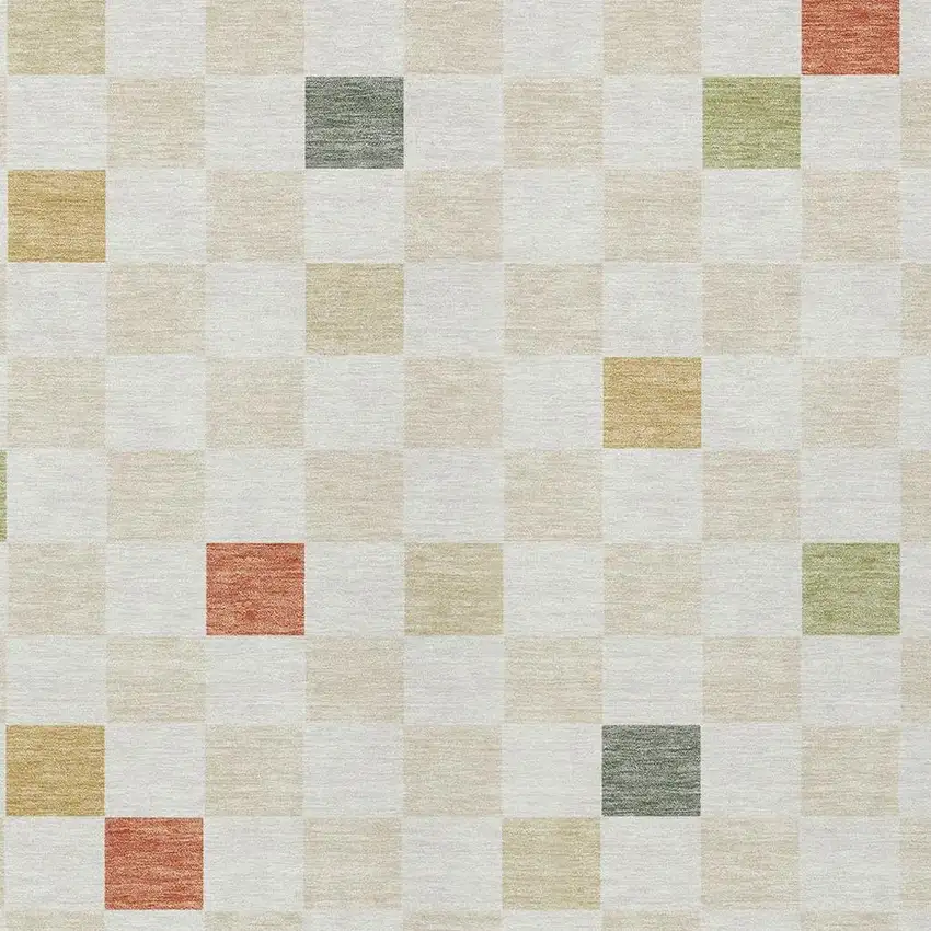 Ivory And Beige Geometric Washable Indoor Outdoor Area Rug Photo 5