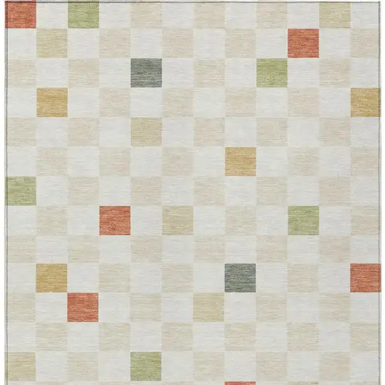 Ivory And Beige Geometric Washable Indoor Outdoor Area Rug Photo 2