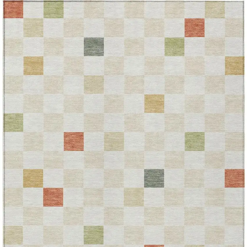 Ivory And Beige Geometric Washable Indoor Outdoor Area Rug Photo 2
