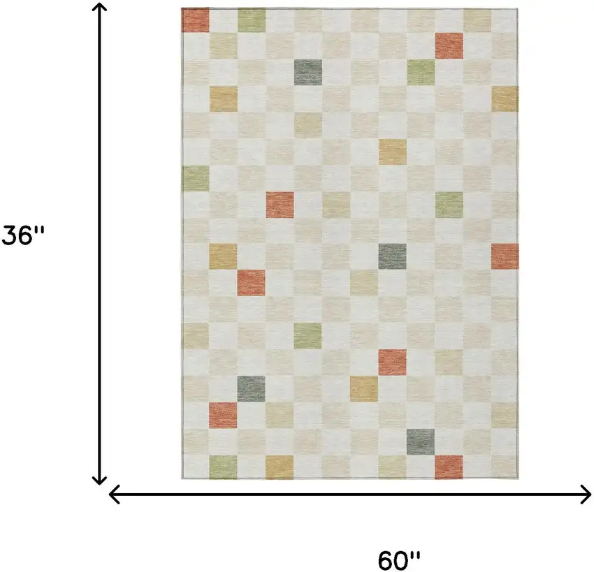 Ivory And Beige Geometric Washable Indoor Outdoor Area Rug Photo 8