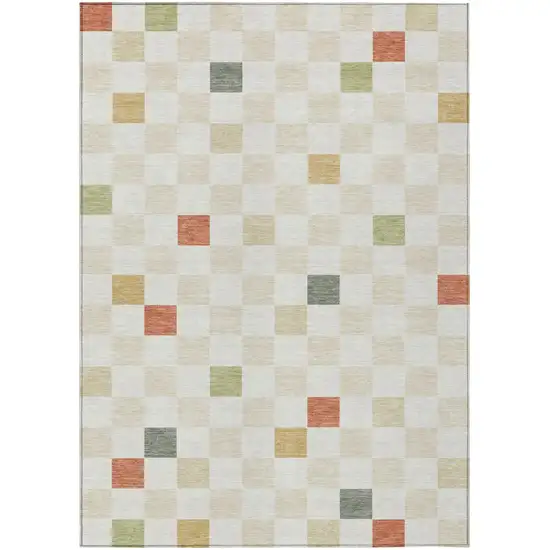 Ivory And Beige Geometric Washable Indoor Outdoor Area Rug Photo 4