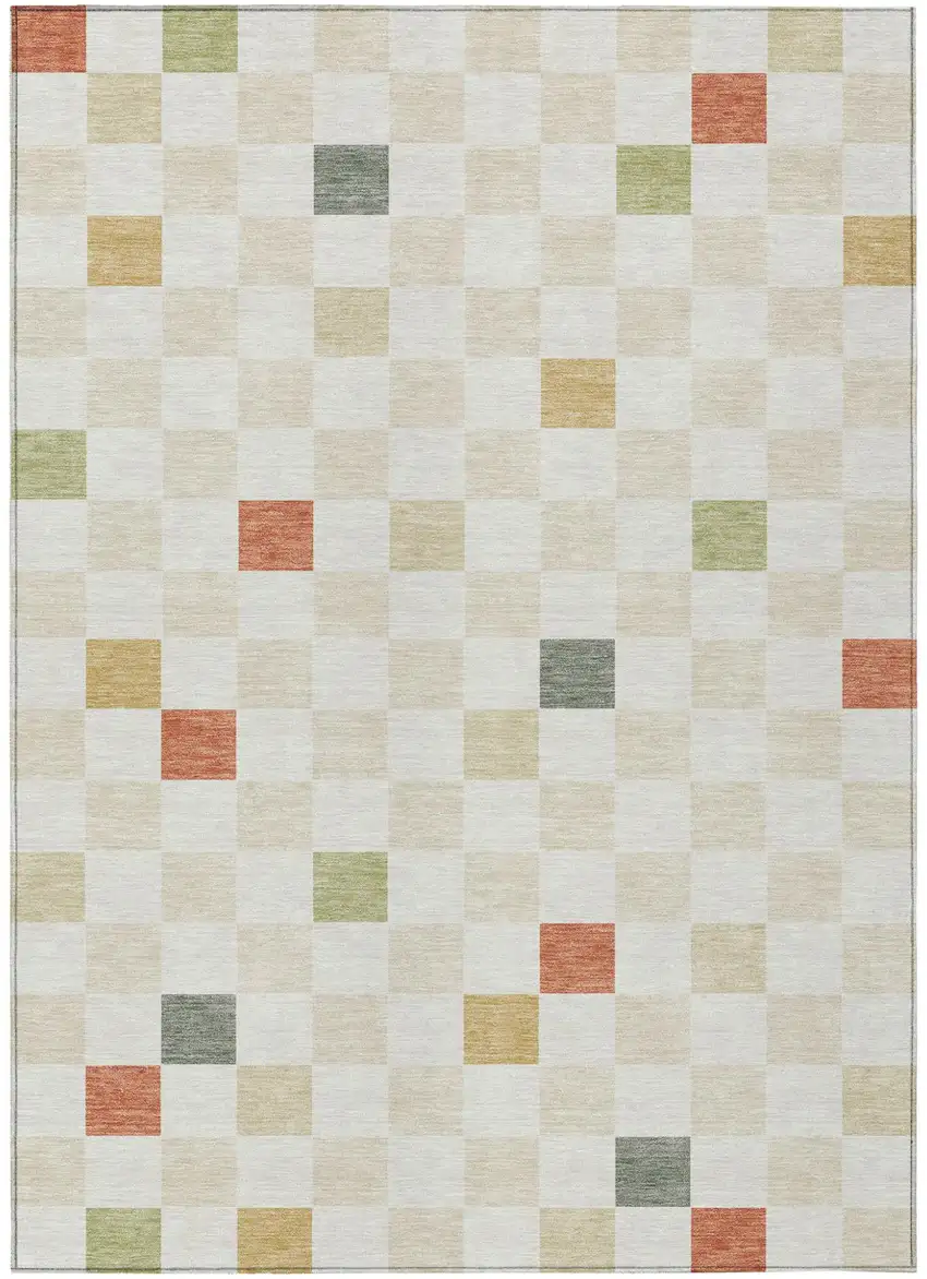 Ivory And Beige Geometric Washable Indoor Outdoor Area Rug Photo 4