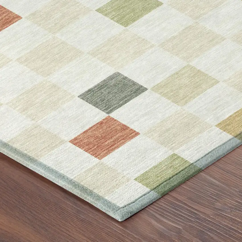 Ivory And Beige Geometric Washable Indoor Outdoor Area Rug Photo 6