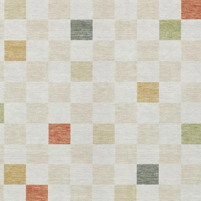 Ivory And Beige Geometric Washable Indoor Outdoor Area Rug Photo 3