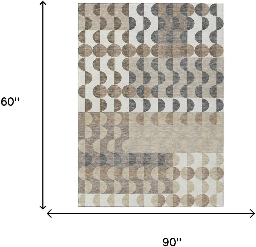 Ivory And Beige Geometric Washable Indoor Outdoor Area Rug Photo 5