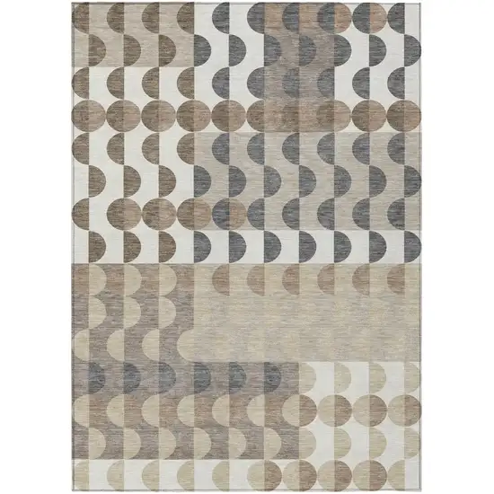 Ivory And Beige Geometric Washable Indoor Outdoor Area Rug Photo 2
