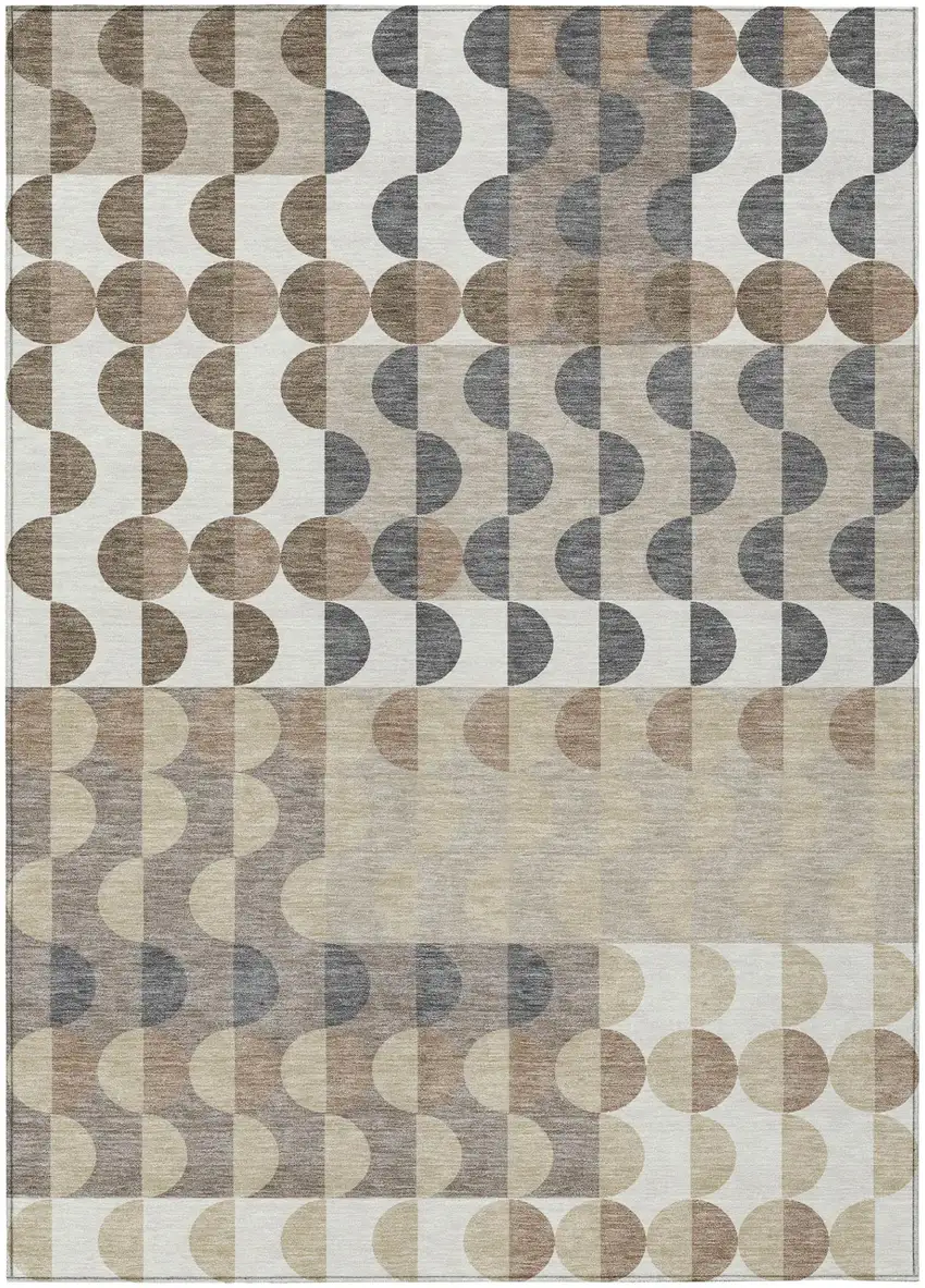 Ivory And Beige Geometric Washable Indoor Outdoor Area Rug Photo 2