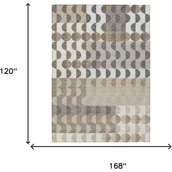 Ivory And Beige Geometric Washable Indoor Outdoor Area Rug Photo 5