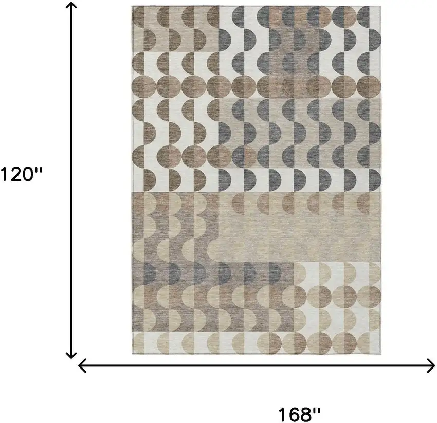 Ivory And Beige Geometric Washable Indoor Outdoor Area Rug Photo 5