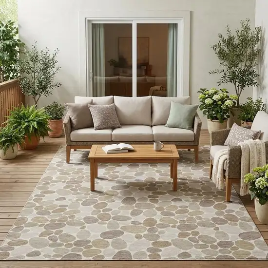 Ivory And Beige Geometric Washable Indoor Outdoor Area Rug Photo 1