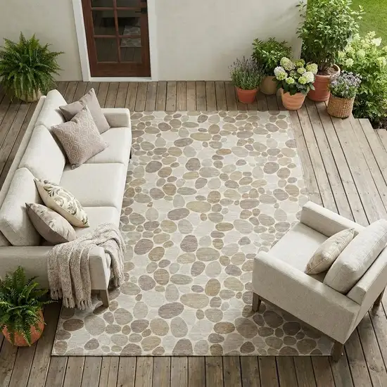 Ivory And Beige Geometric Washable Indoor Outdoor Area Rug Photo 1