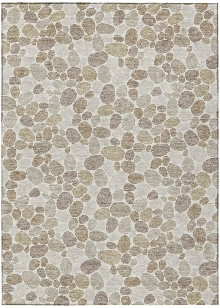 Ivory And Beige Geometric Washable Indoor Outdoor Area Rug Photo 2