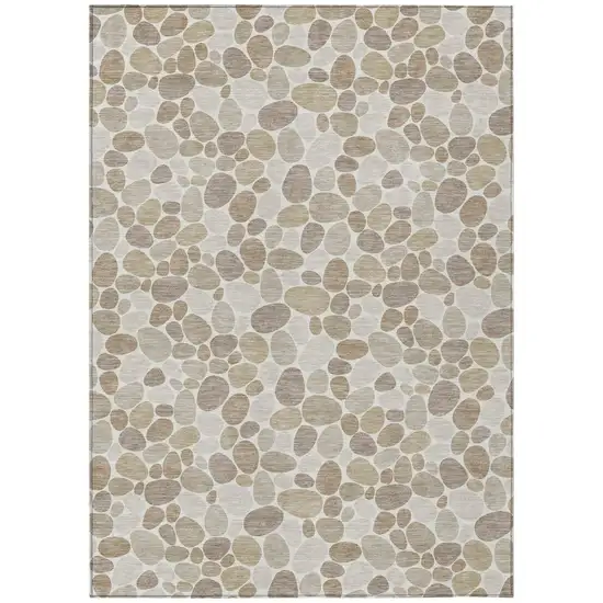 Ivory And Beige Geometric Washable Indoor Outdoor Area Rug Photo 2