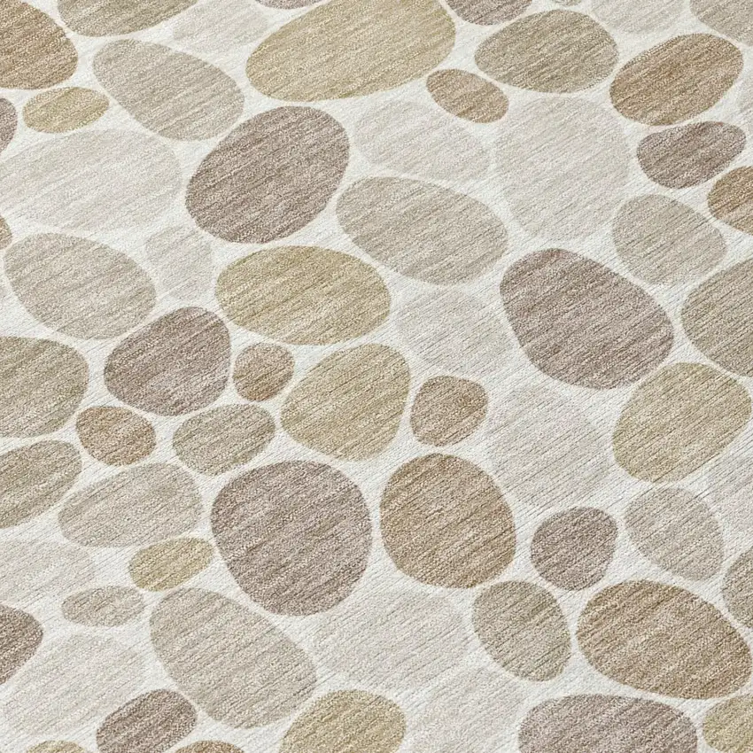 Ivory And Beige Geometric Washable Indoor Outdoor Area Rug Photo 4