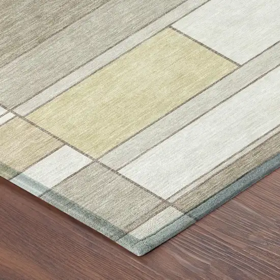 Ivory And Beige Geometric Washable Indoor Outdoor Area Rug Photo 3