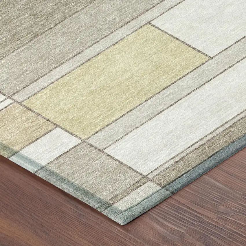 Ivory And Beige Geometric Washable Indoor Outdoor Area Rug Photo 3