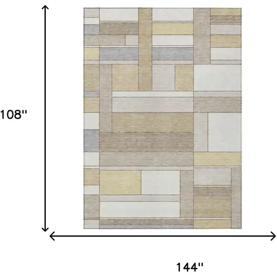 Ivory And Beige Geometric Washable Indoor Outdoor Area Rug Photo 5
