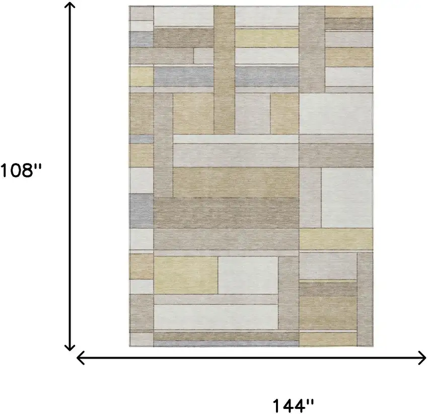 Ivory And Beige Geometric Washable Indoor Outdoor Area Rug Photo 5