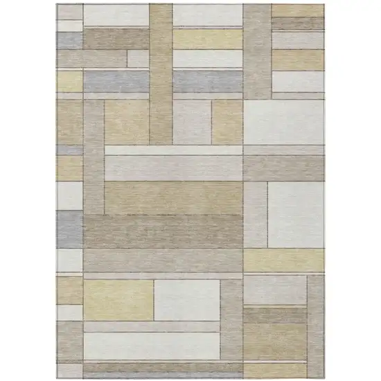 Ivory And Beige Geometric Washable Indoor Outdoor Area Rug Photo 2