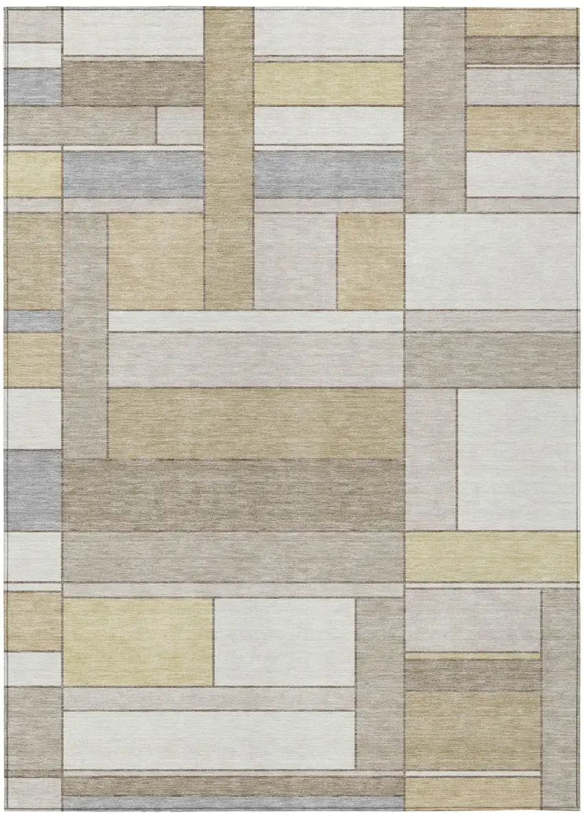 Ivory And Beige Geometric Washable Indoor Outdoor Area Rug Photo 2