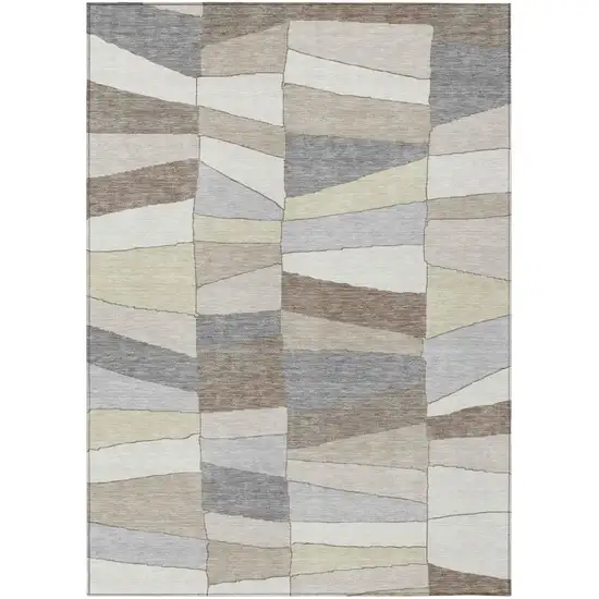 Ivory And Beige Geometric Washable Indoor Outdoor Area Rug Photo 3