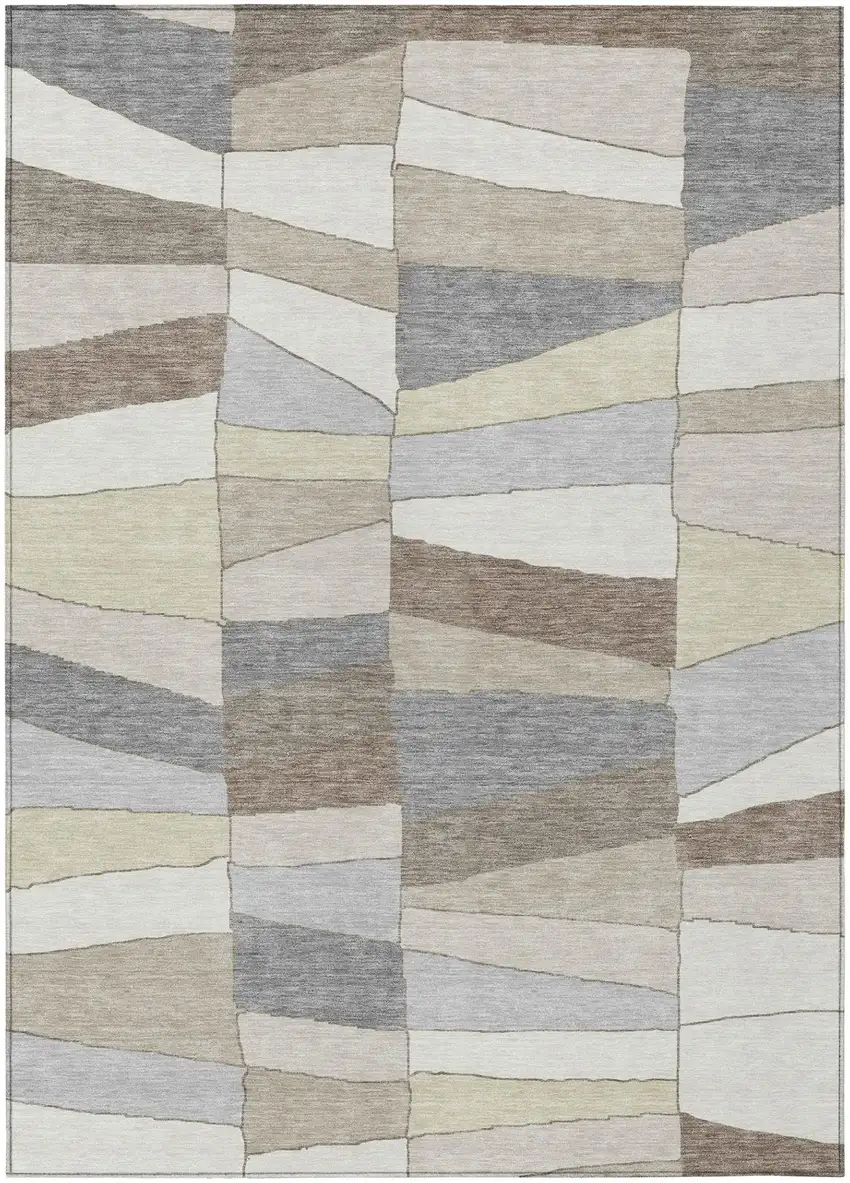 Ivory And Beige Geometric Washable Indoor Outdoor Area Rug Photo 3