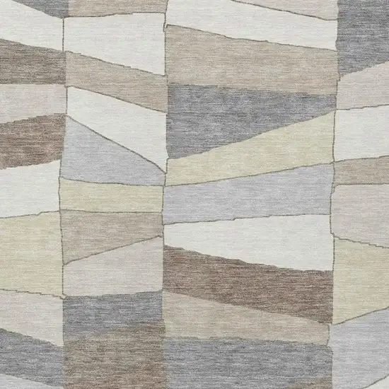Ivory And Beige Geometric Washable Indoor Outdoor Area Rug Photo 9