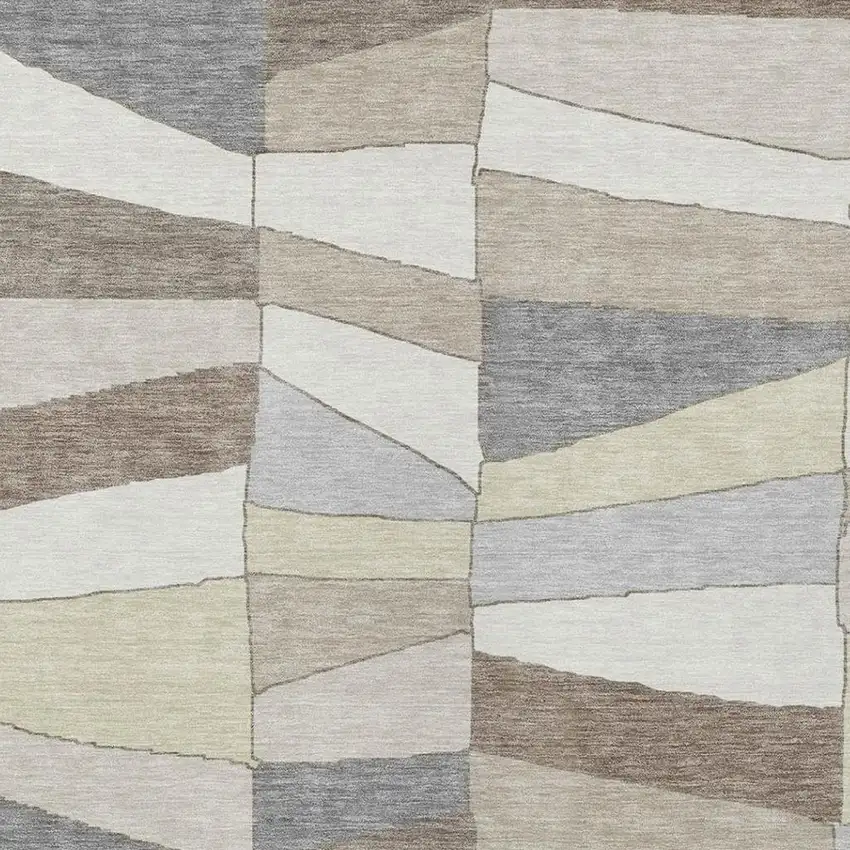 Ivory And Beige Geometric Washable Indoor Outdoor Area Rug Photo 8