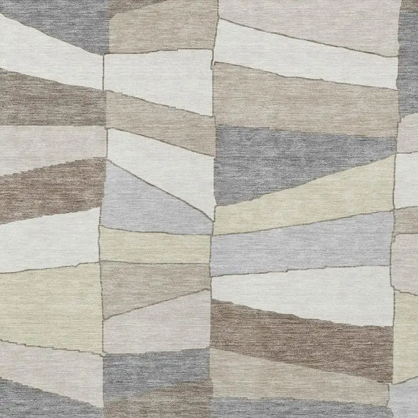 Ivory And Beige Geometric Washable Indoor Outdoor Area Rug Photo 4