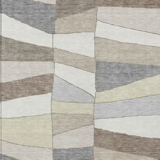 Ivory And Beige Geometric Washable Indoor Outdoor Area Rug Photo 5