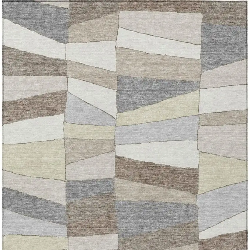 Ivory And Beige Geometric Washable Indoor Outdoor Area Rug Photo 9