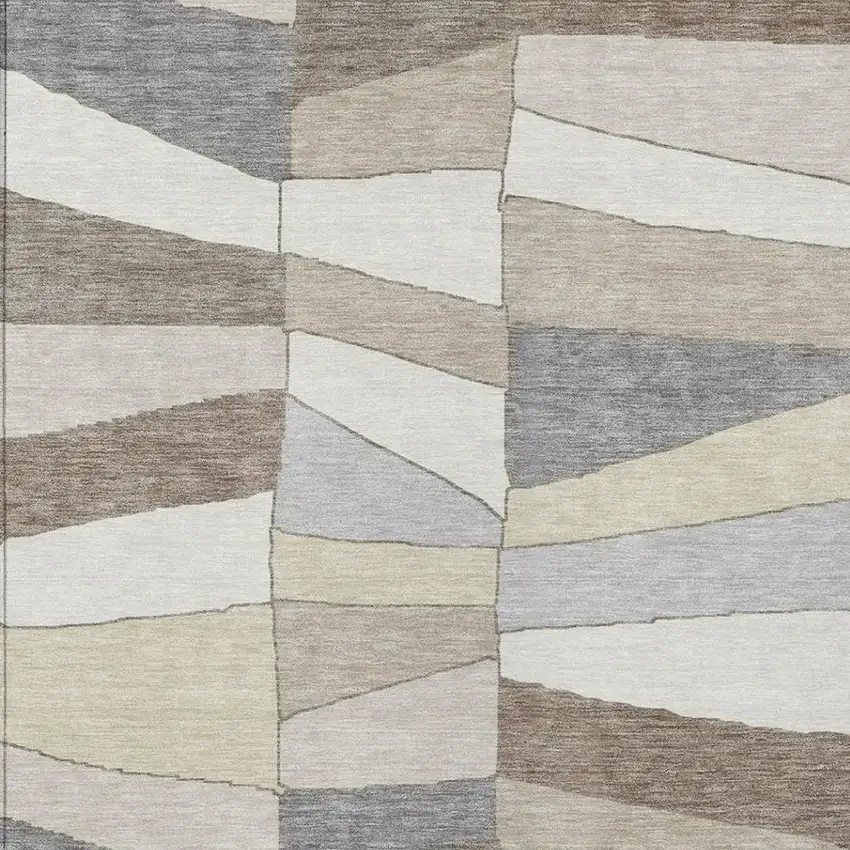 Ivory And Beige Geometric Washable Indoor Outdoor Area Rug Photo 8