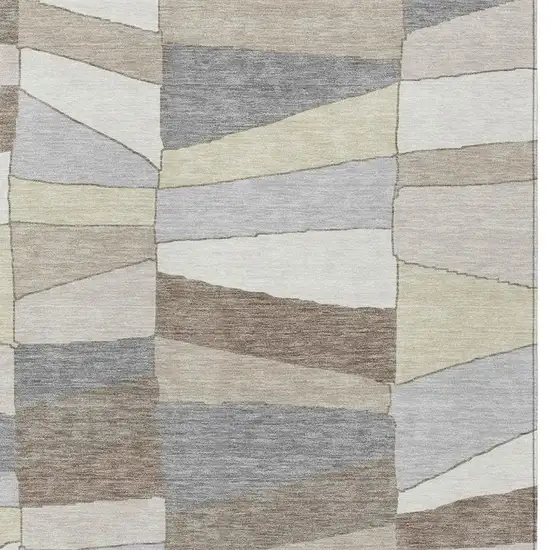 Ivory And Beige Geometric Washable Indoor Outdoor Area Rug Photo 7