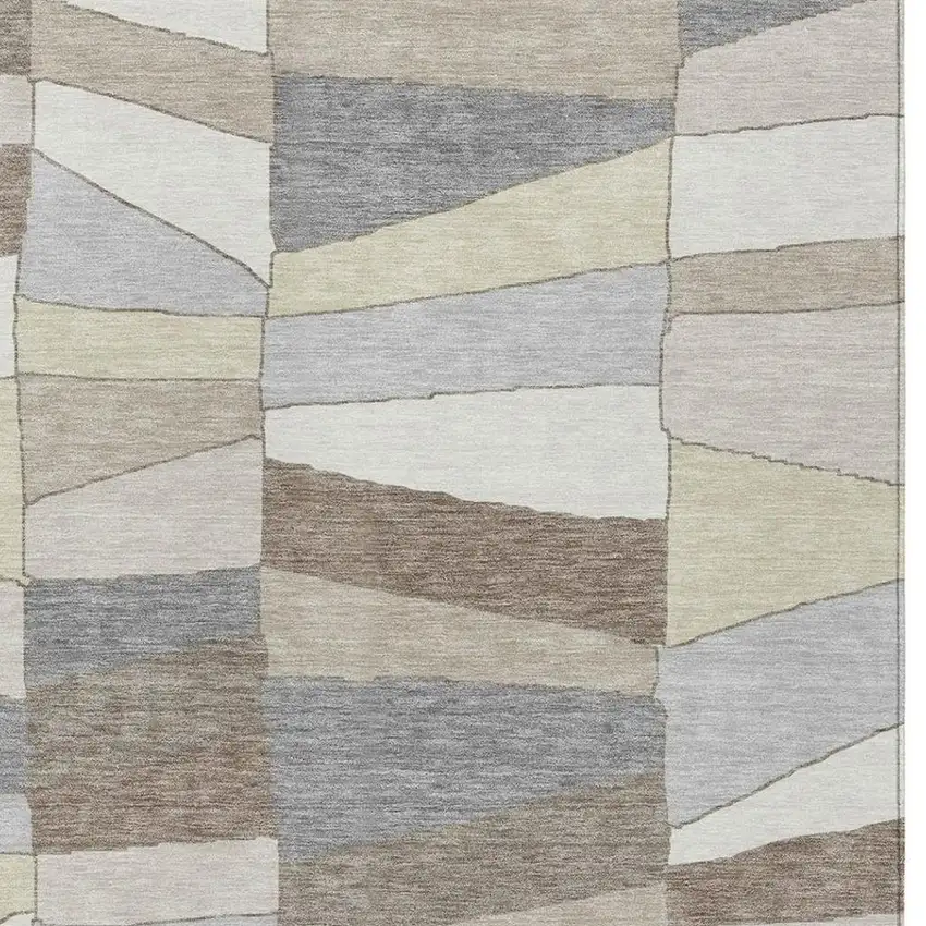 Ivory And Beige Geometric Washable Indoor Outdoor Area Rug Photo 7