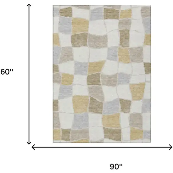 Ivory And Beige Geometric Washable Indoor Outdoor Area Rug Photo 5