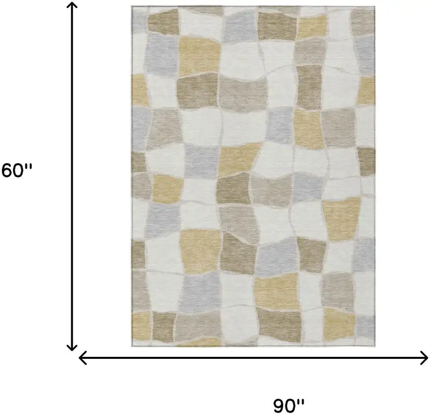 Ivory And Beige Geometric Washable Indoor Outdoor Area Rug Photo 5