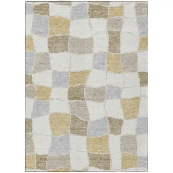 Ivory And Beige Geometric Washable Indoor Outdoor Area Rug Photo 2