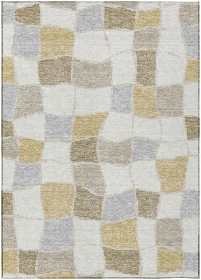 Ivory And Beige Geometric Washable Indoor Outdoor Area Rug Photo 2