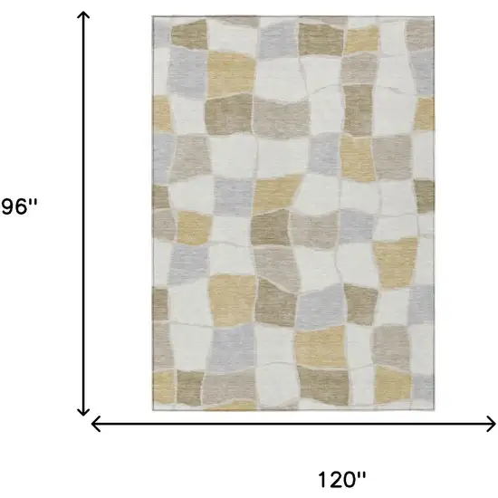 Ivory And Beige Geometric Washable Indoor Outdoor Area Rug Photo 5
