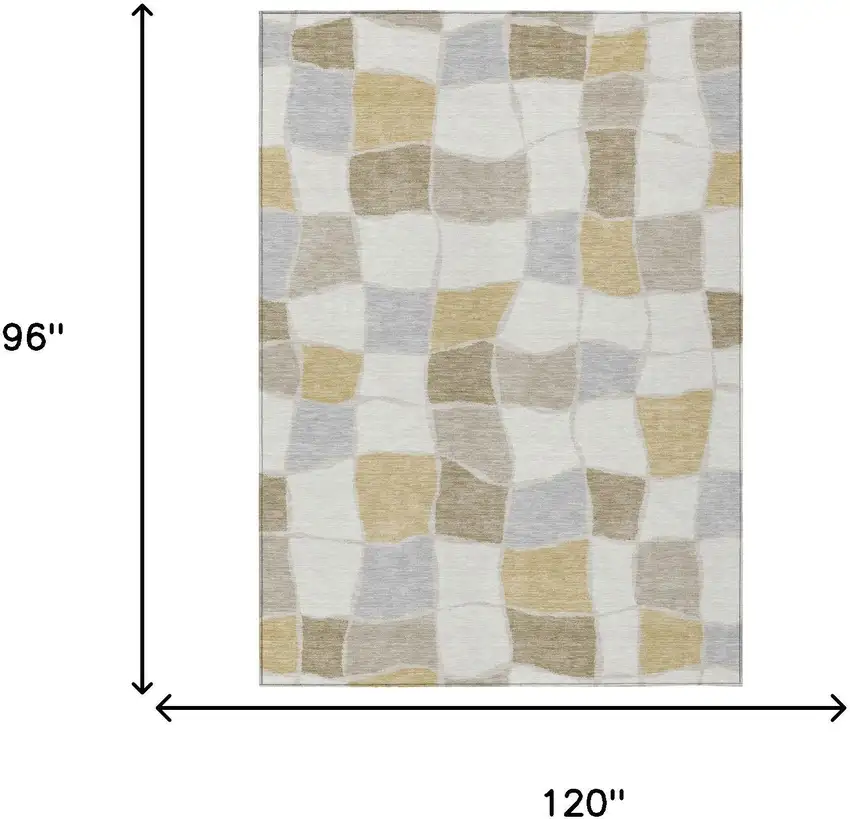 Ivory And Beige Geometric Washable Indoor Outdoor Area Rug Photo 5