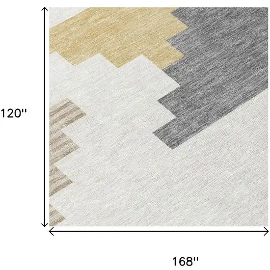 Ivory And Beige Geometric Washable Indoor Outdoor Area Rug Photo 5