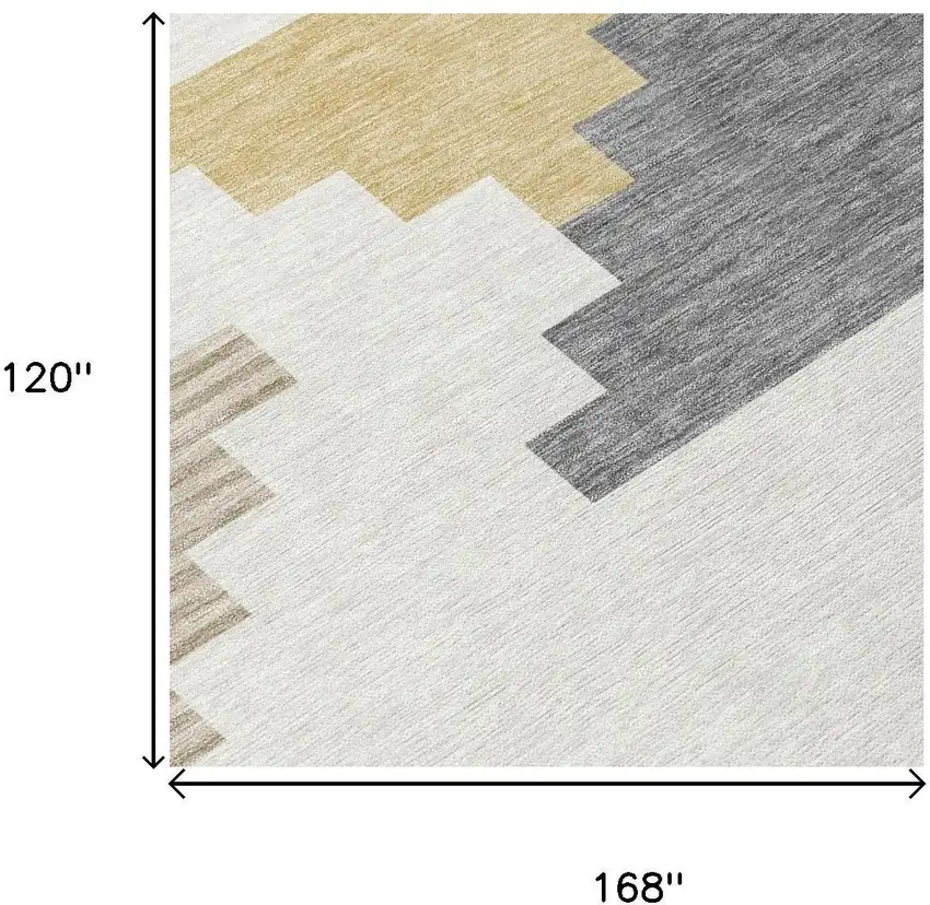 Ivory And Beige Geometric Washable Indoor Outdoor Area Rug Photo 5