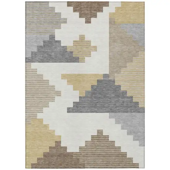 Ivory And Beige Geometric Washable Indoor Outdoor Area Rug Photo 3
