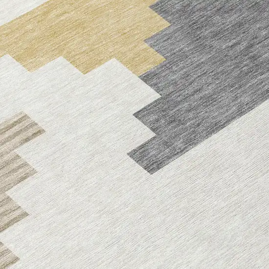 Ivory And Beige Geometric Washable Indoor Outdoor Area Rug Photo 2