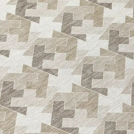 Ivory And Beige Geometric Washable Indoor Outdoor Area Rug Photo 4