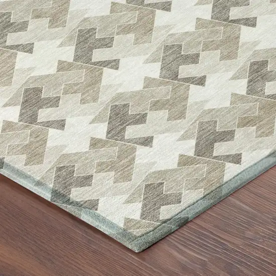 Ivory And Beige Geometric Washable Indoor Outdoor Area Rug Photo 3